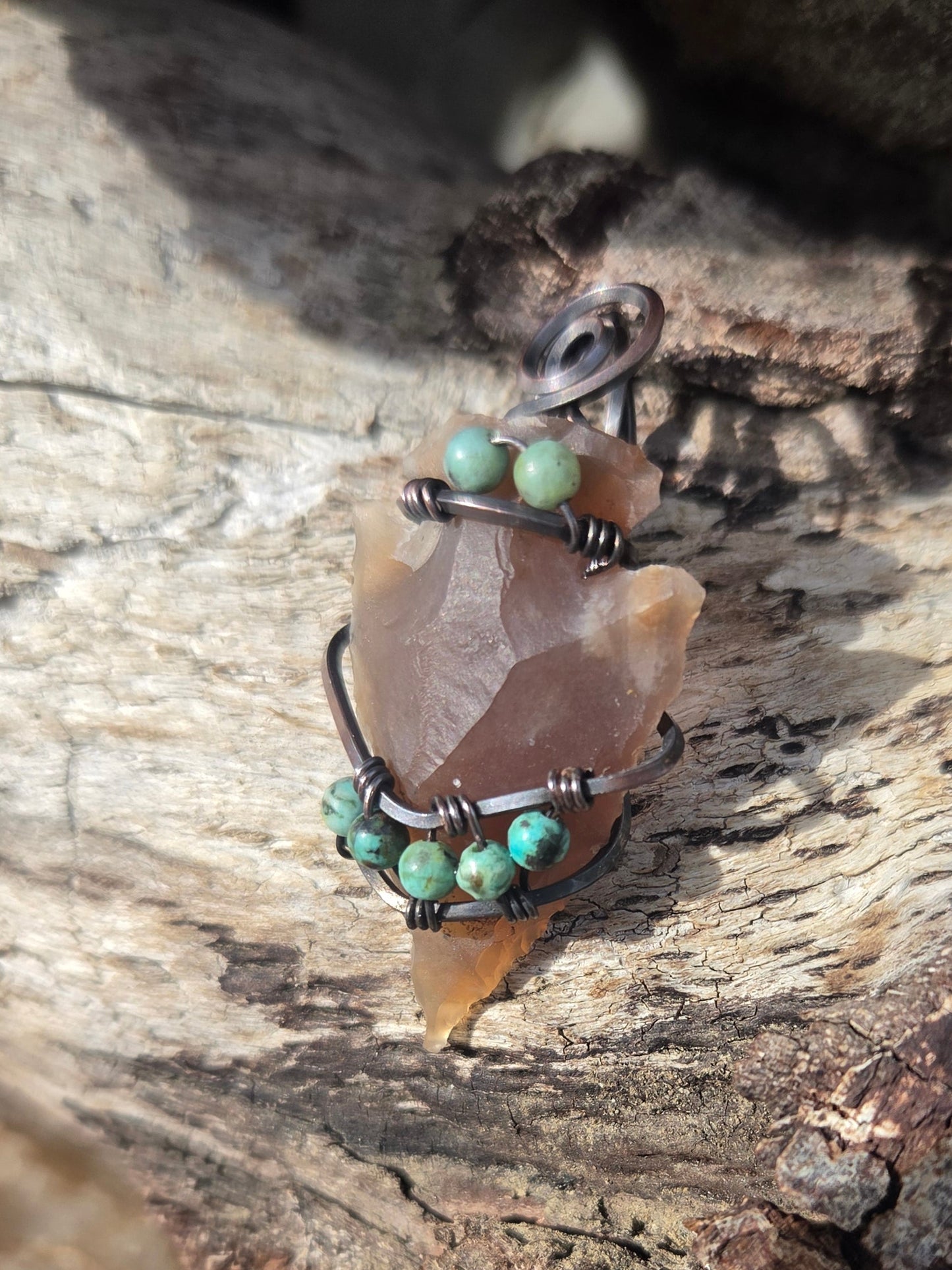 Agate Arrowhead w/ Tibetian Turquoise Bead Accents