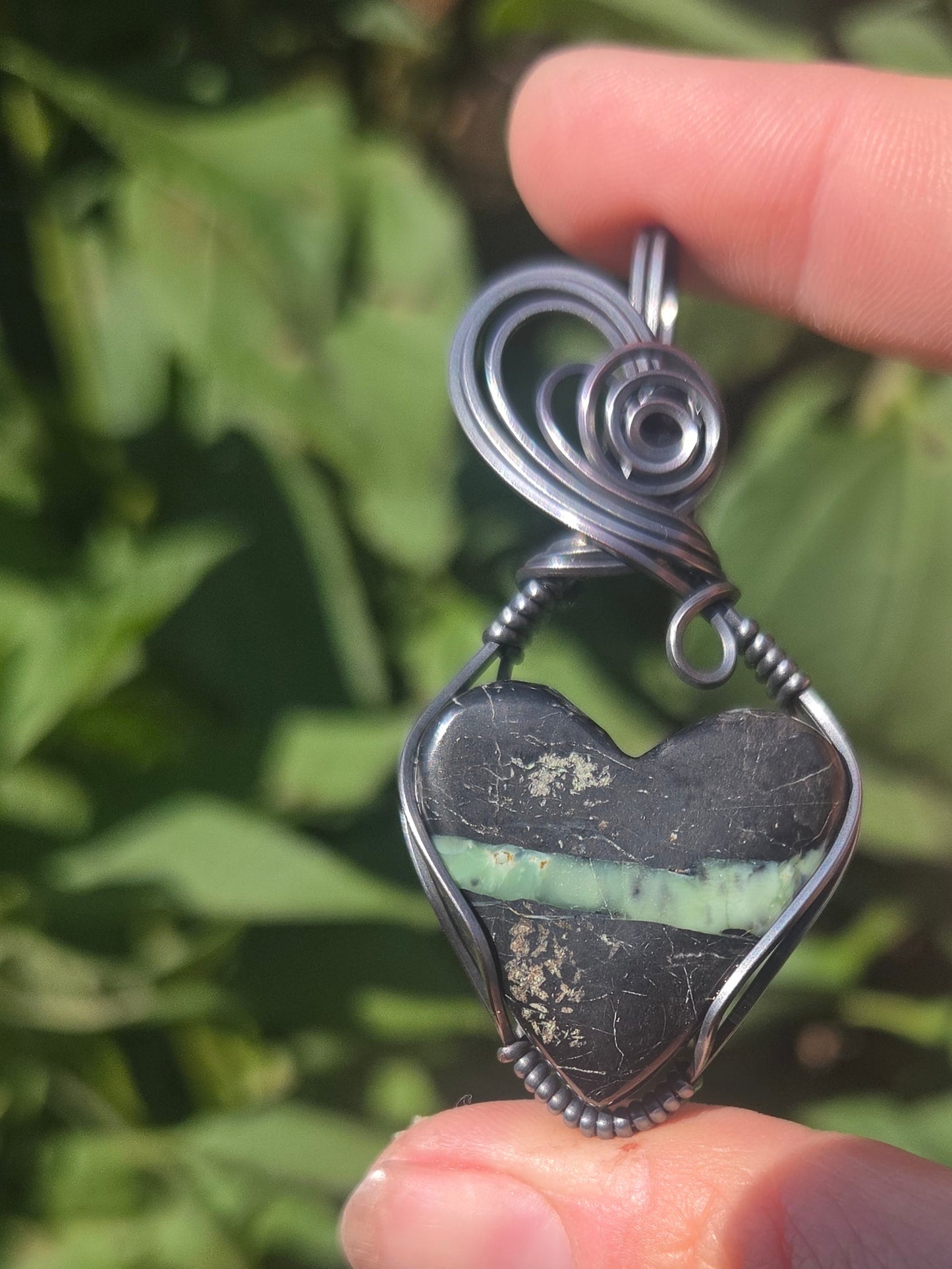 Heart Shaped Super Fox Variscite Cabochon Copper Pendant