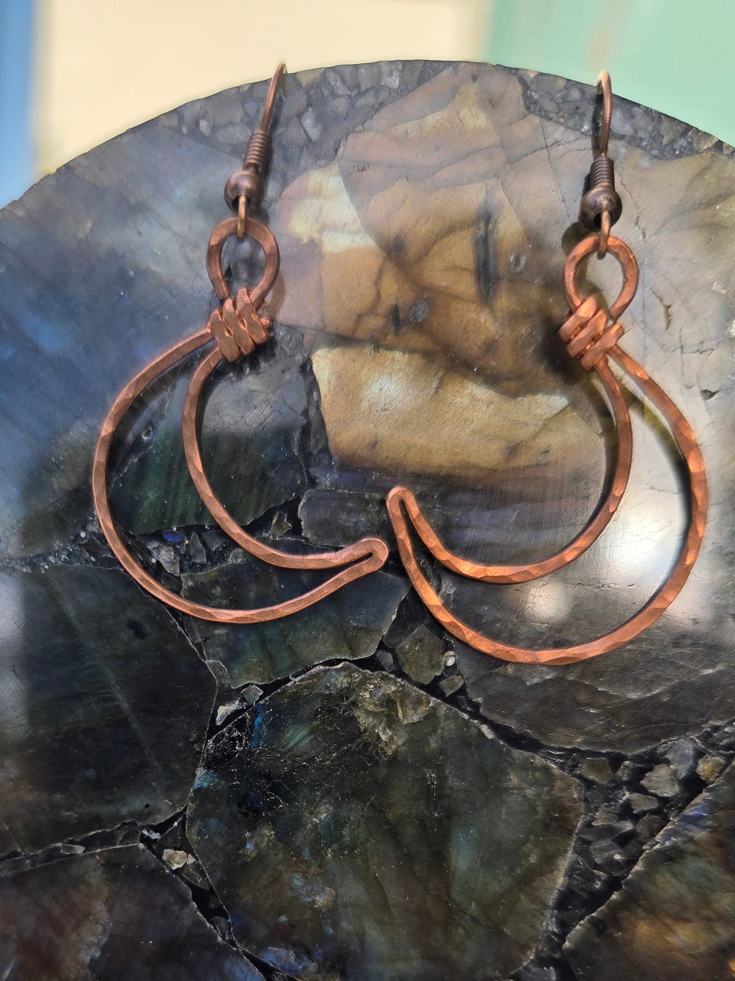 Hammered Copper Crescent Moon Earrings
