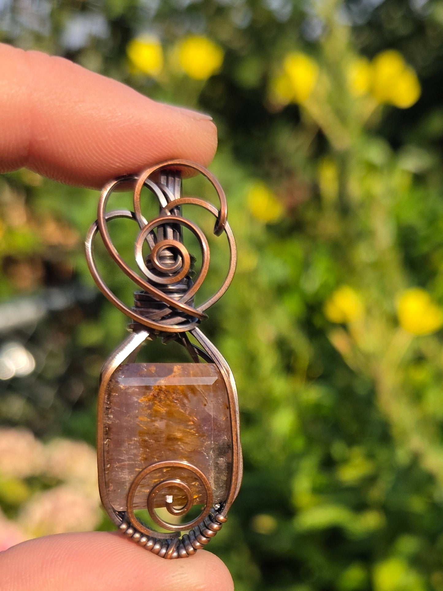 Cacoxenite Facet Copper Pendant