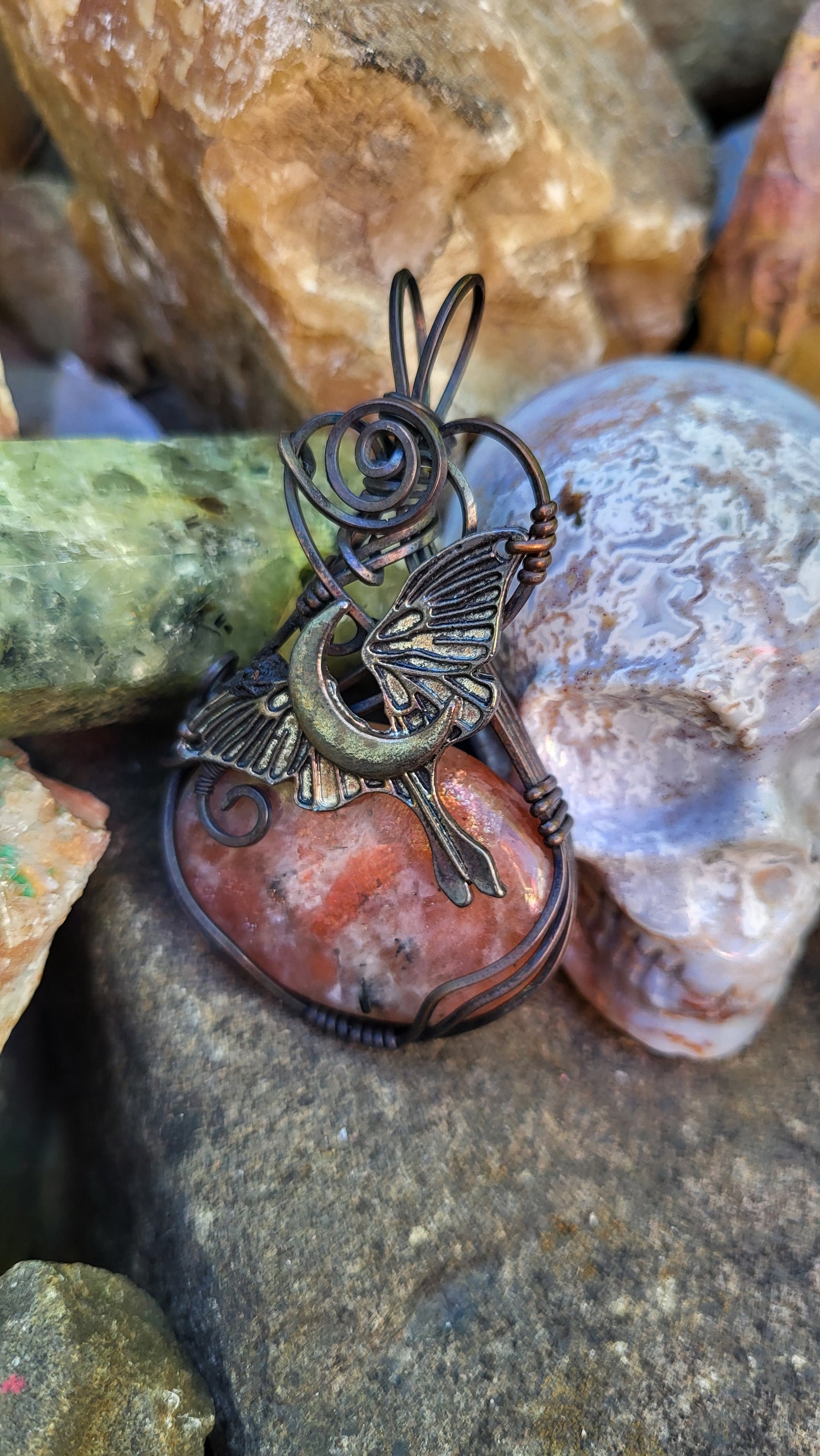 Sunstone Lunar Moth Pendant