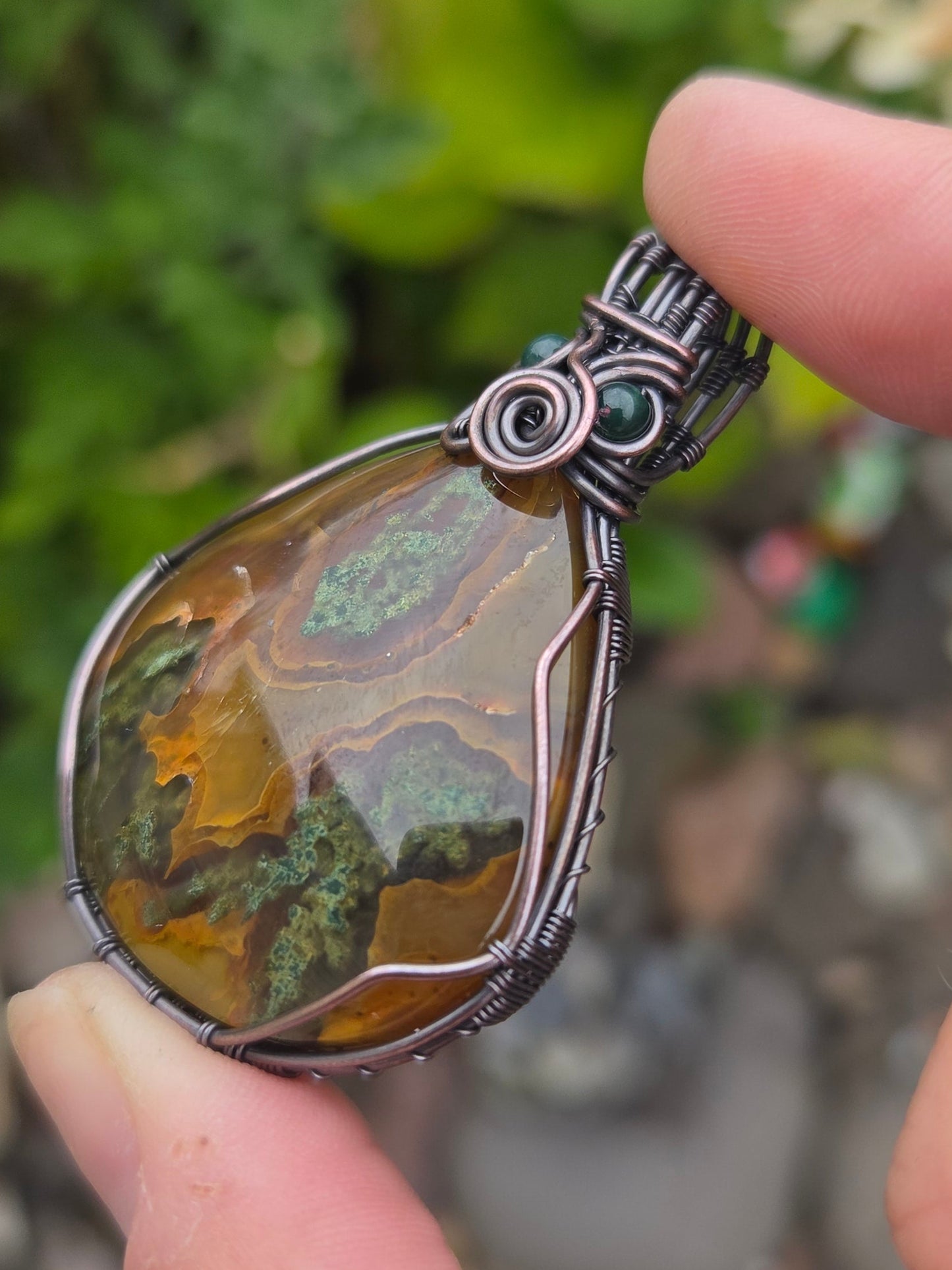 Moss Agate Copper Pendant