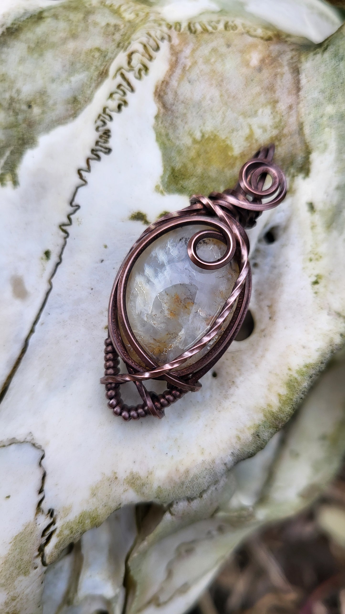 Dendritic Agate Oxidized Copper Wire Wrap Pendant