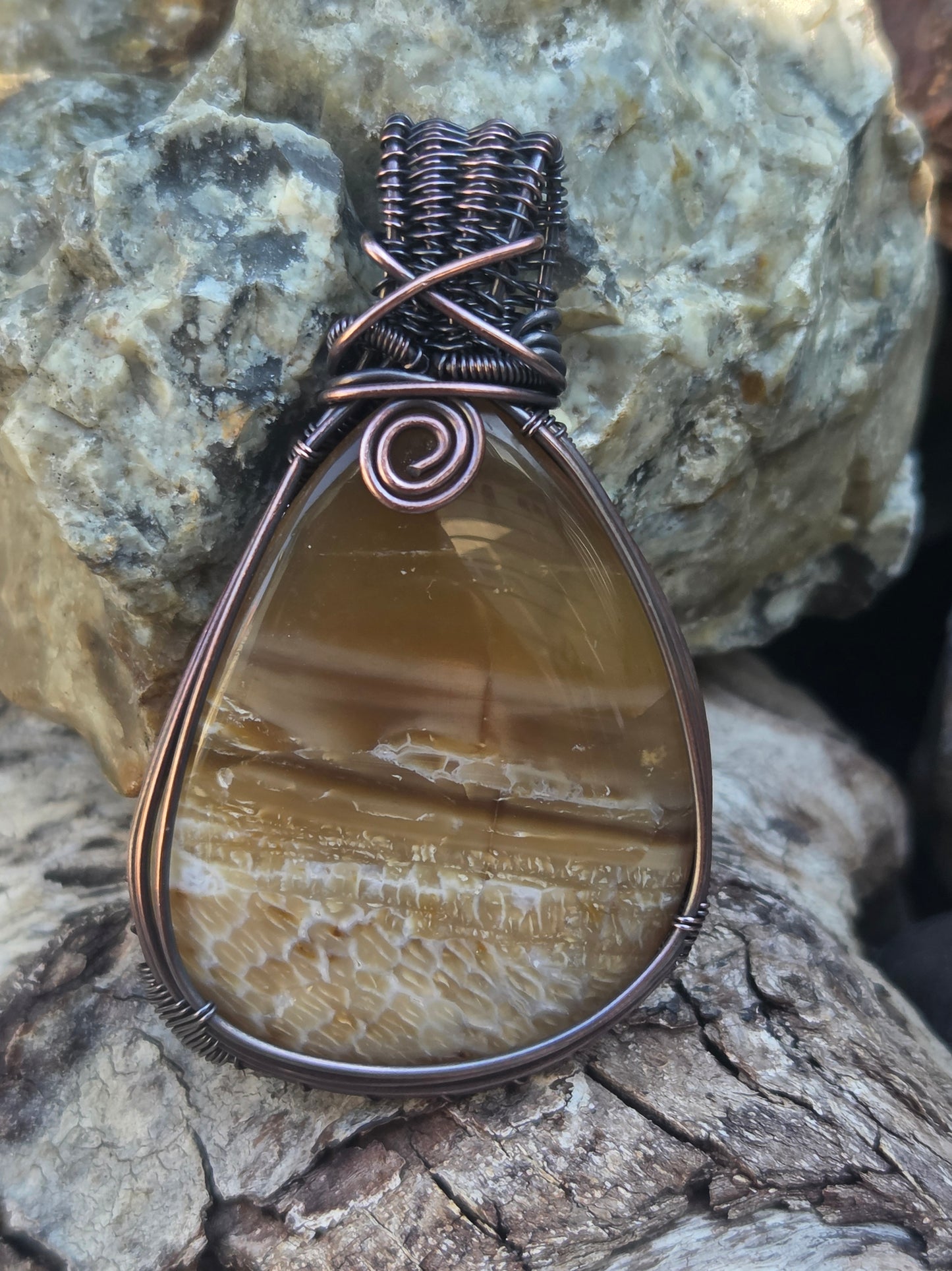 Opalized Palm Wood Cabochon Pendant