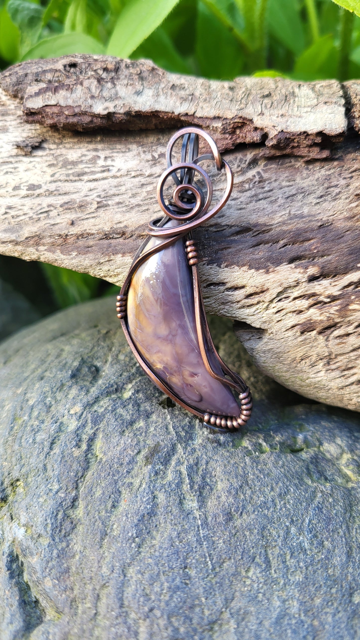 Purple Jasper Cabochon Copper Wire Wrap Pendant