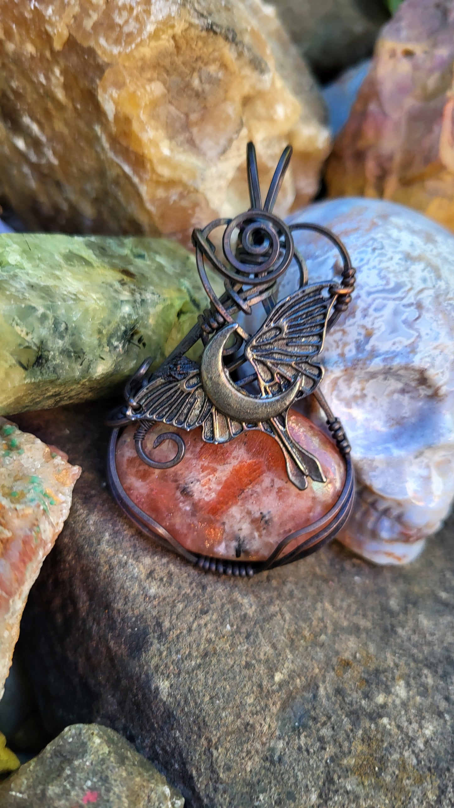 Sunstone Lunar Moth Pendant
