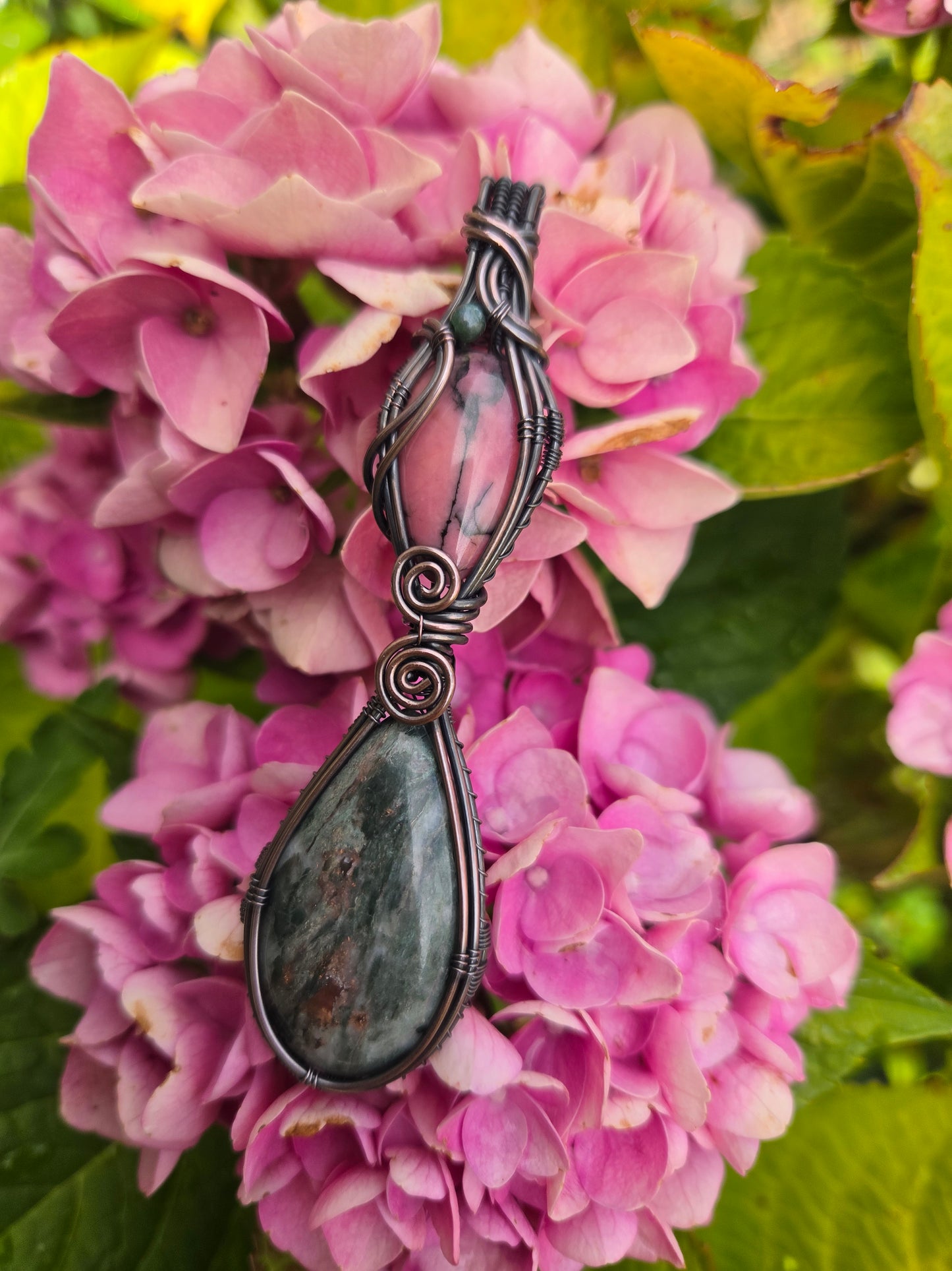 Rhodonite & Natural Copper Matrix w/ Jasper Accent Pendant