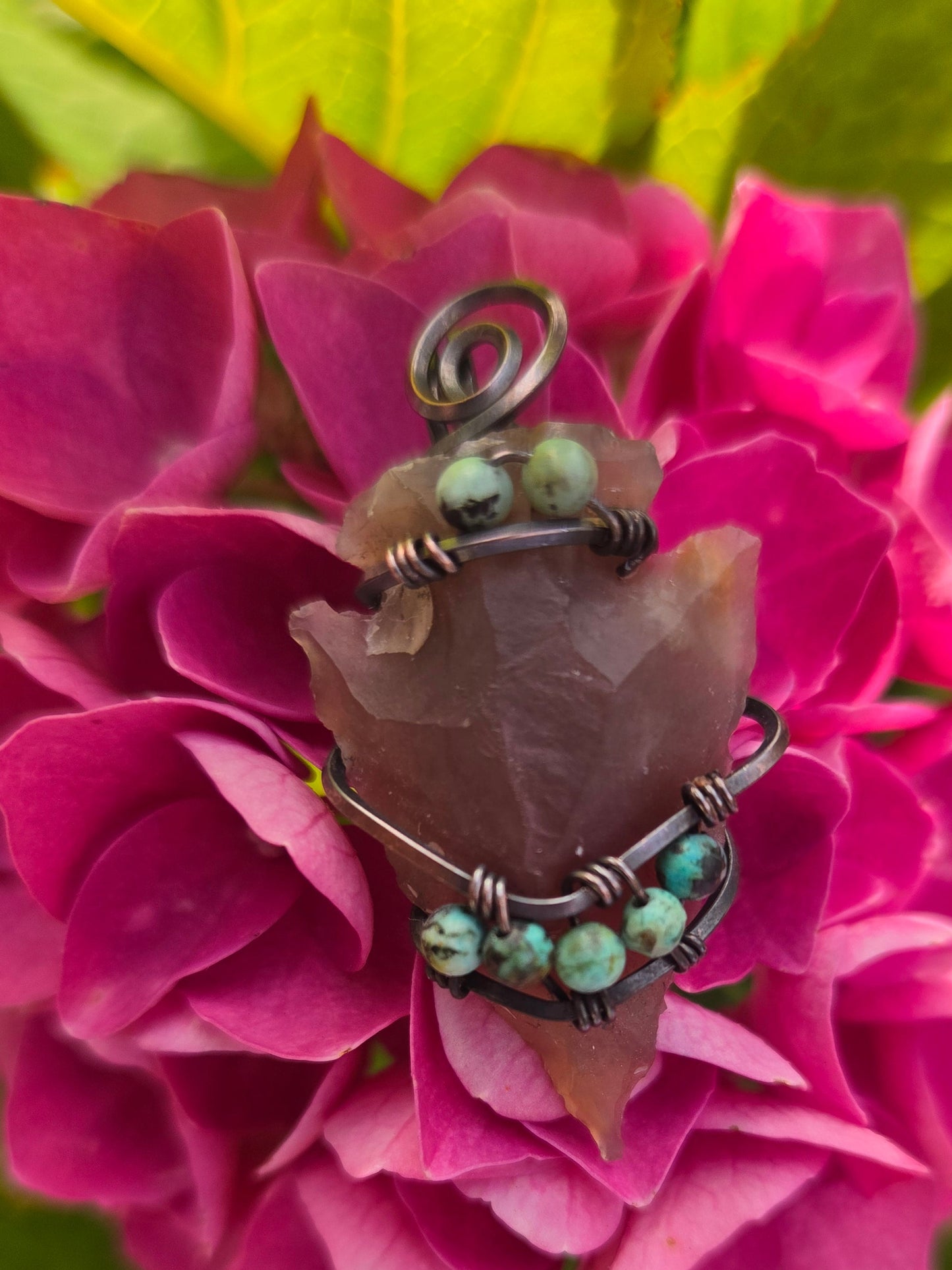 Agate Arrowhead w/ Tibetian Turquoise Bead Accents