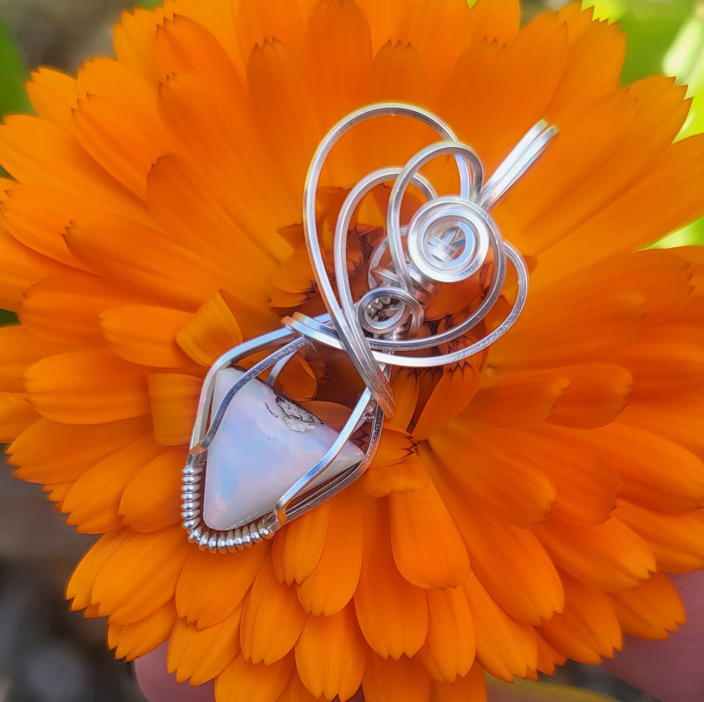 Australian Fire Opal Handcrafted Wire Wrap Pendant