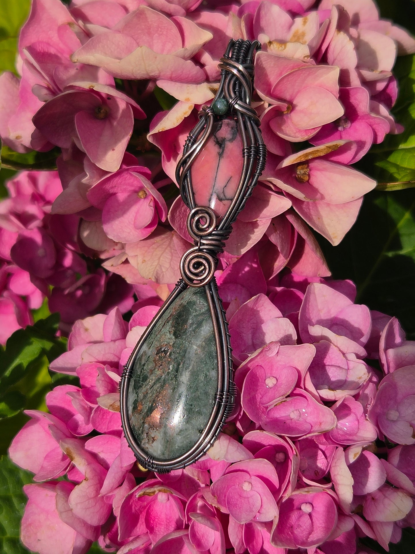 Rhodonite & Natural Copper Matrix w/ Jasper Accent Pendant