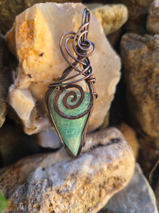 Amazonite Copper Wire Wrap Pendant