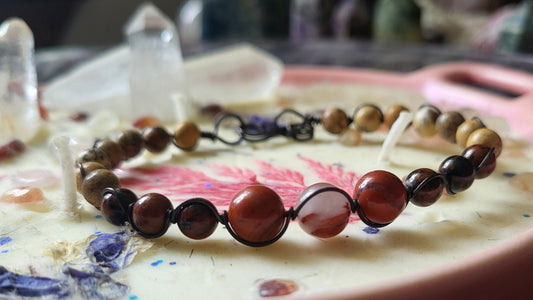 Copper Wire Wrap Stone Bead Bracelet Sz.  7.5