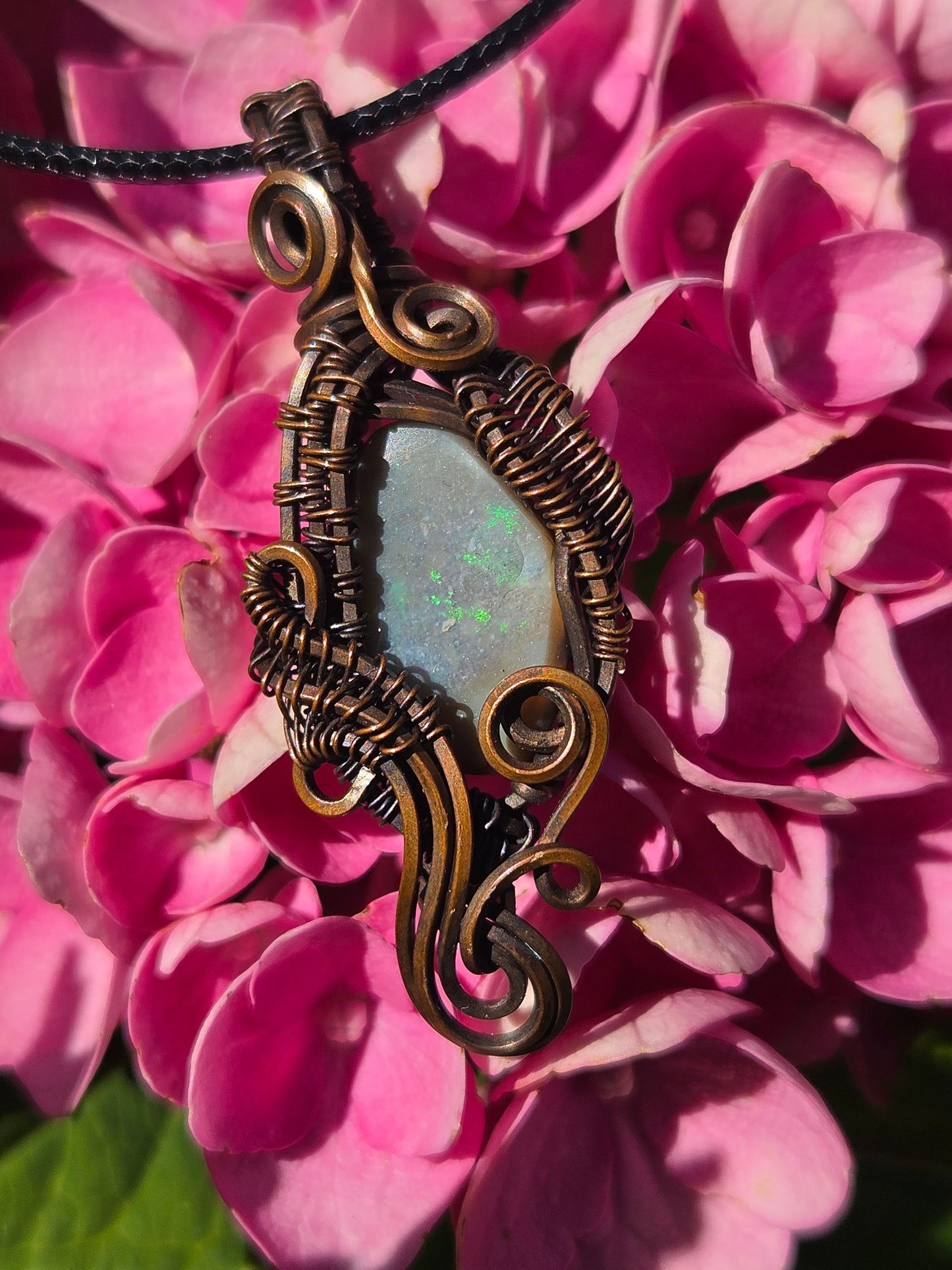 Australian Fire Opal Copper Wire Wrap Pendant
