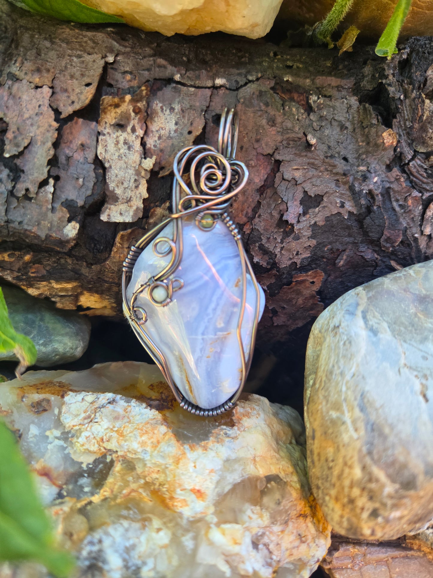 Blue Lace Agate Copper Pendant