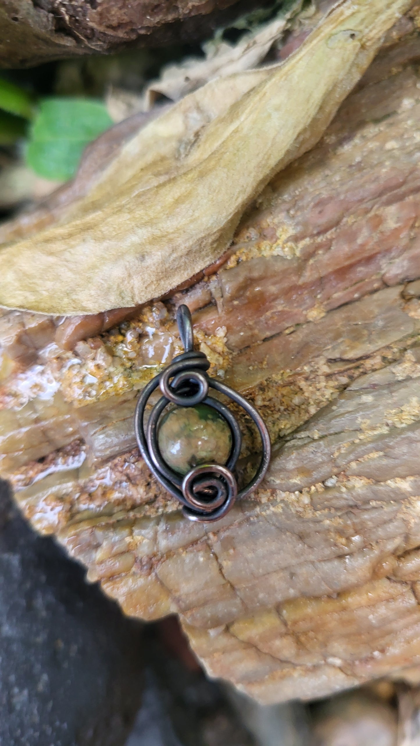 Rainforest Jasper Bead Copper Wire Wrap Pendant
