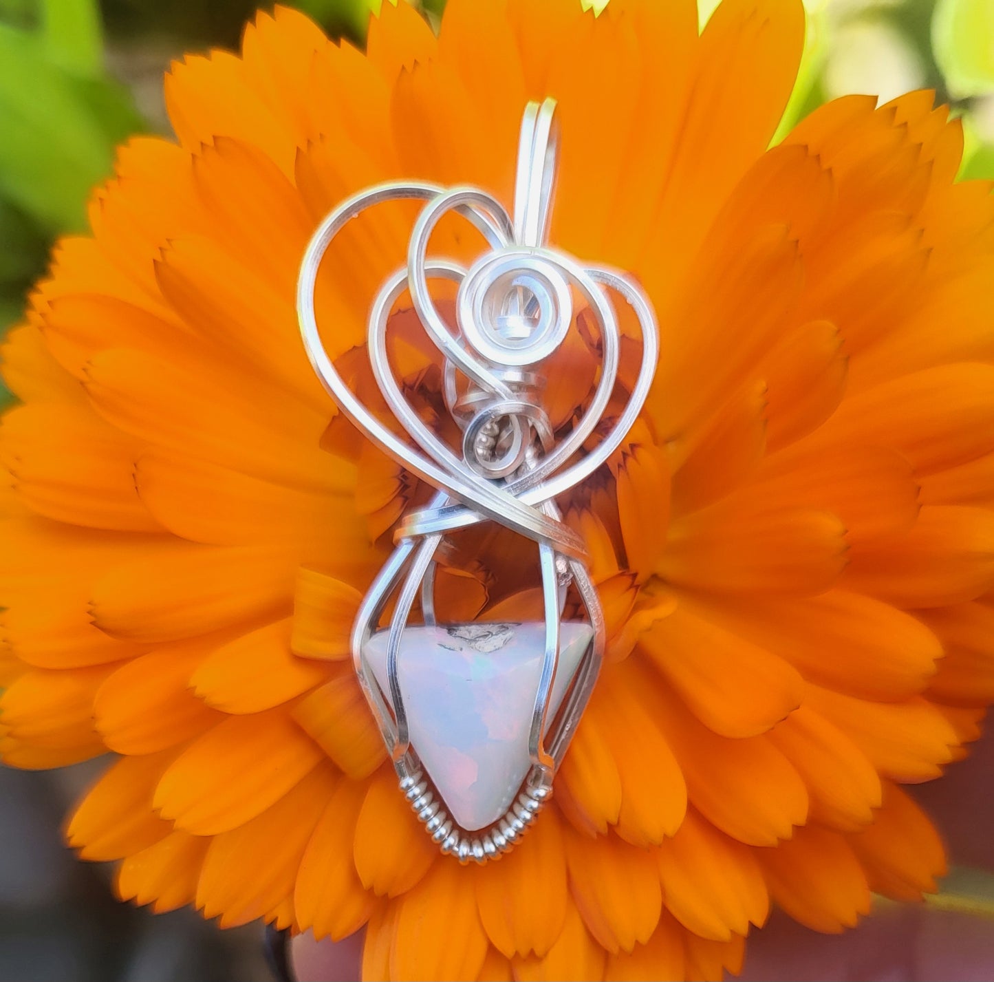 Australian Fire Opal Handcrafted Wire Wrap Pendant