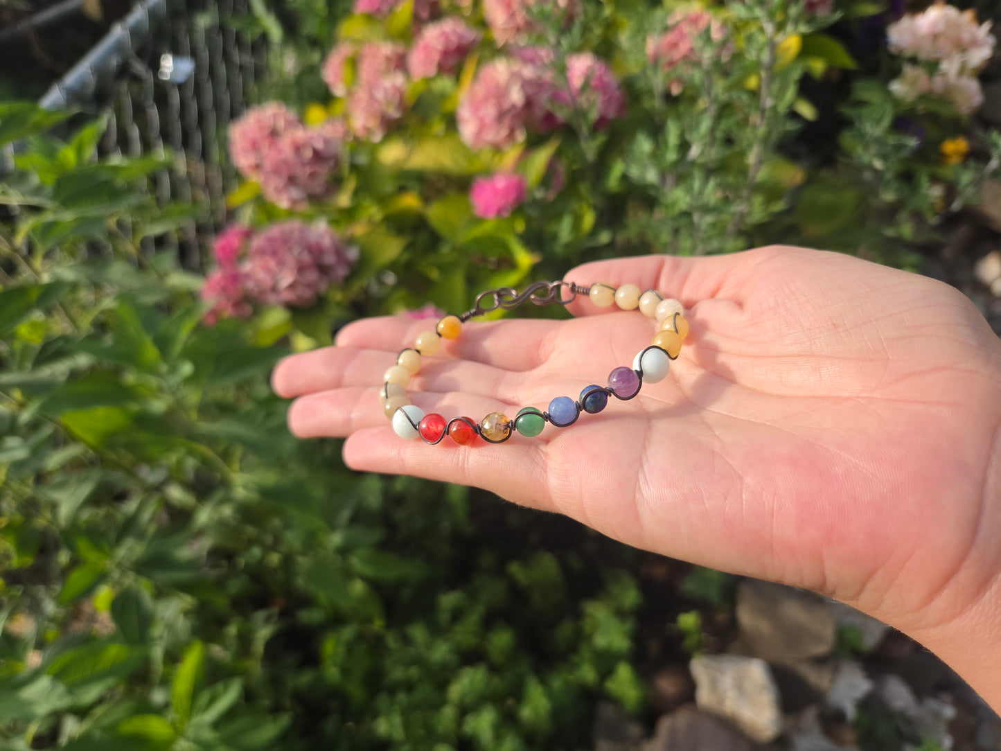Chakra Stone Bead & Copper Wire Bracelet sz. 7