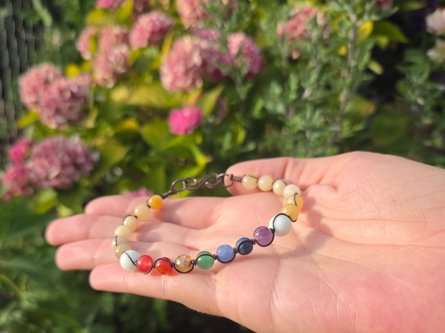 Chakra Stone Bead & Copper Wire Bracelet sz. 7