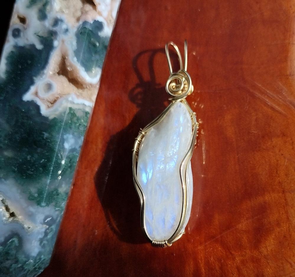14k Gold Fill Wire Wrap Moonstone Pendant
