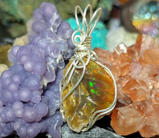 22 Carat Rough Ethiopian Welo Opal Sterling Silver Pendant