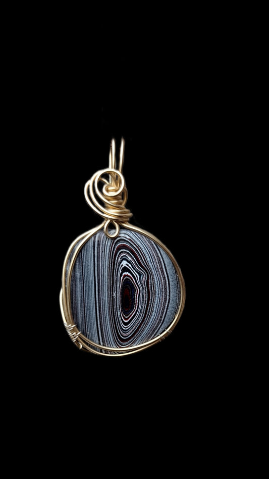 14k Gold Fill Wire Wrap Fordite Pendant