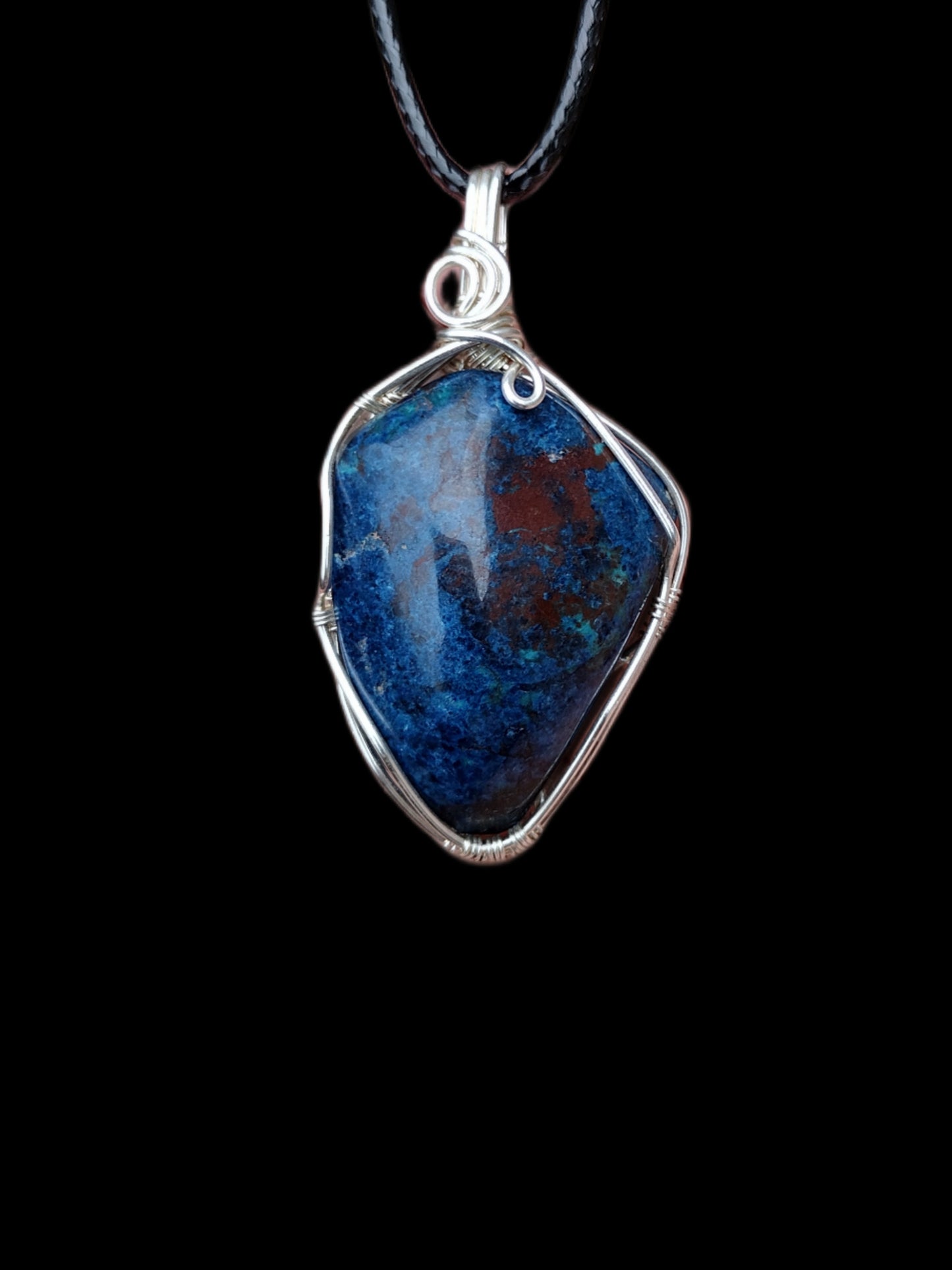 Apache Gem Silica Chrysocolla/ Azurite .925 Sterling Silver Wire Wrap Pendant